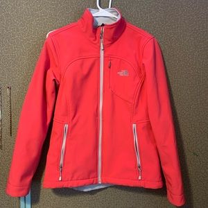 pink/ coral north face coat